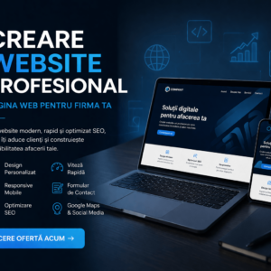 Creare website profesional pentru firma, design modern responsive, optimizat SEO, afisat pe laptop si telefon mobil
